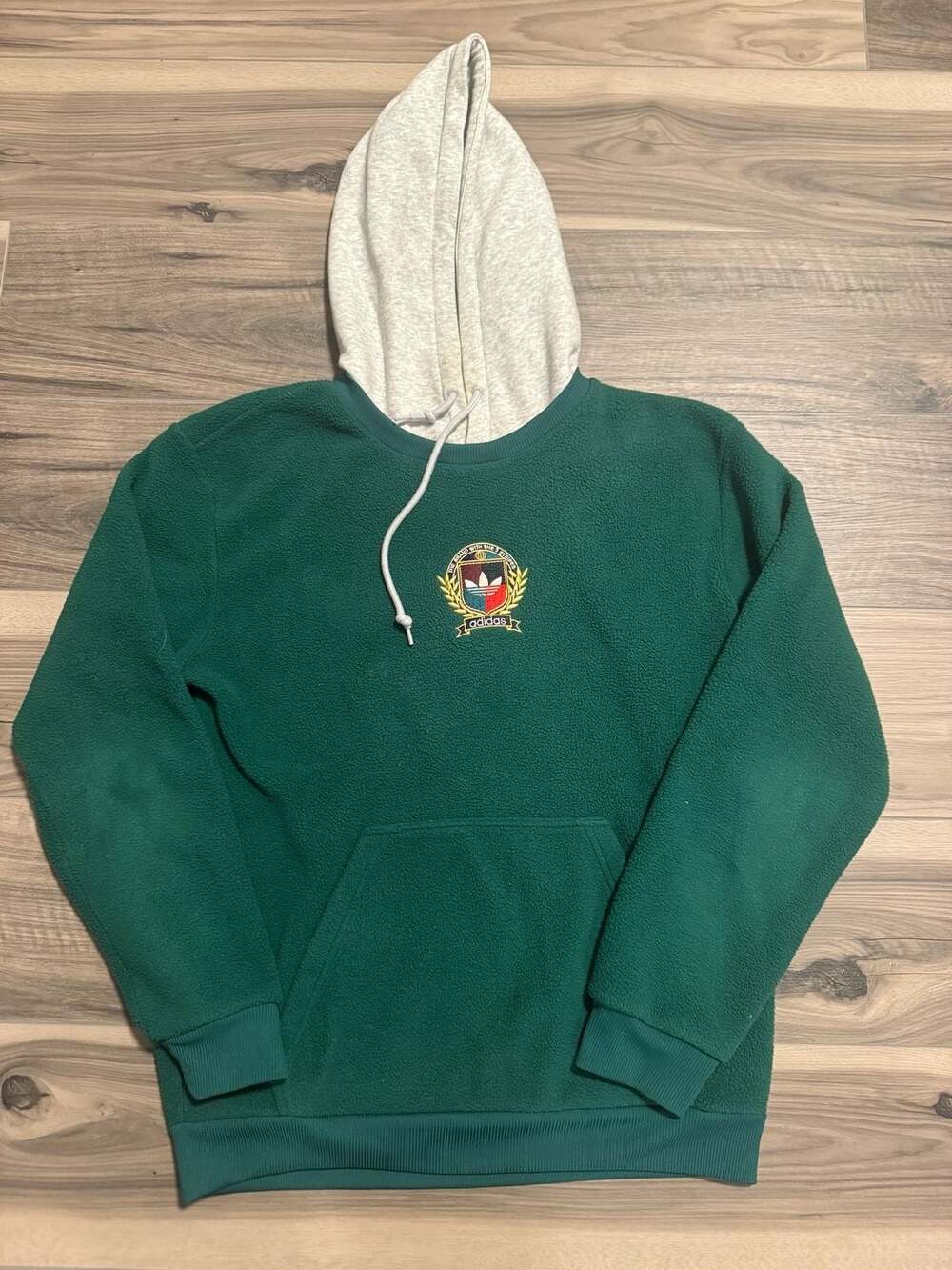Adidas Originals Collegiate Crest Fleece Sherpa Hoodie Green Gray